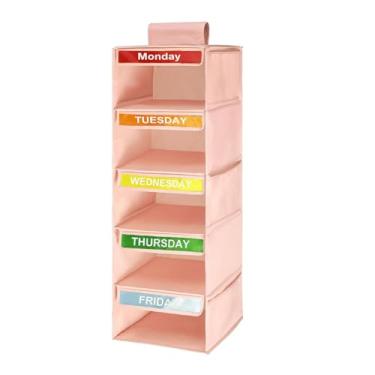 Imagem de Sobre o organizador da porta Organizador de roupas adequadas para crianças Organizador de vestidos com luvas Armazenamento de guarda-roupa adequado para roupas Suéteres (Rosa)