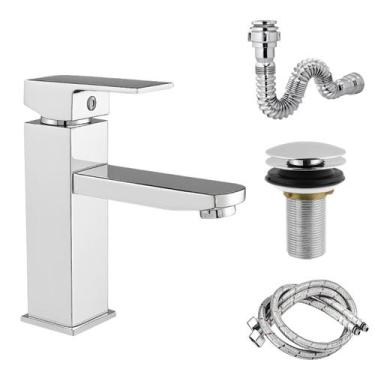 Imagem de Torneira Para Banheiro Misturador Monocomando Bica Baixa Inox + Válvul