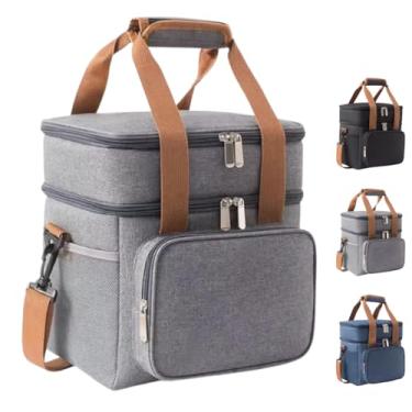 Imagem de Bolsa Térmica Espaçosa com 2 Compartimentos, Lancheira Grande Unissex para Marmita, Lanches, Trabalho, Escola, Passeio, Academia – Alça Ajustável (Cinza)