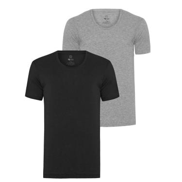 Imagem de Kit 2 Camisetas Algodão Egípcio Slim Fit Masculina - Off e Branco - G1-Masculino