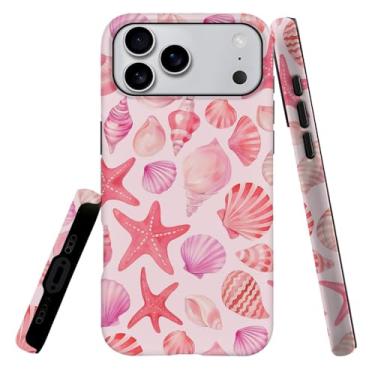 Imagem de Capa compatível com L16QX Pro Max, capa rígida híbrida de 2 camadas, macia à prova de choque para meninas e mulheres, padrão de estrelas do mar de conchas rosa