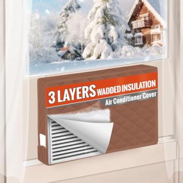 Imagem de Capas de ar condicionado para interior para proteger AC e isolamento de inverno, capas de isolamento AC de 3 camadas para instalação de inverno com fixadores de , 71 cm L x 50 cm A x 9 cm P - marrom