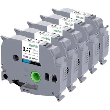 Imagem de Fita Tze TZ 12 mm 0,47 fita branca laminada compatível com Brother Label Maker Tape 12 mm 1/5.1 cm preto sobre branco para Ptouch PT PTD200 PTD410 D210 D220 D610 P710BT PTH110, pacote com 5