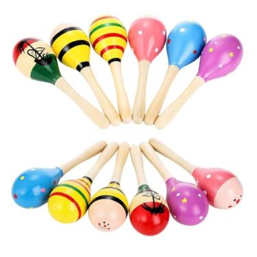 Imagem de harayaa 12 peças mini maracas de madeira instrumentos musicais infantis brinquedos musicais para apresentações ao vivo
