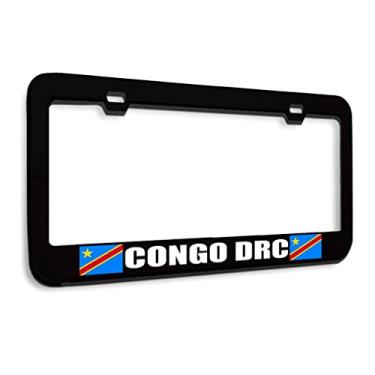 Imagem de Moldura de placa de licença de metal bandeira do Congo Drc preto acessórios para carro preto 2 furos 1 moldura