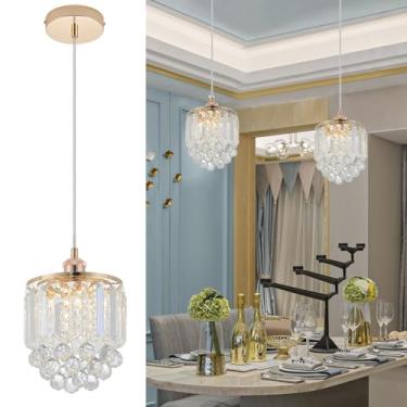 Imagem de Sheenkarion Pacote com 2 luzes pendentes de cristal decorativas, lustre de cristal ouro rosa para cozinha, ilha, sala de jantar, sala de estar, bar, luminária, cabo, ajustável, pendurado