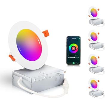 Imagem de [Pacote com 4] Luzes embutidas CLOUDY BAY 4 polegadas Smart Wifi LED, iluminação embutida com mudança de cor RGBCW, compatível com Alexa e Google Home Assistant, sem necessidade de hub, 10W 2700K
