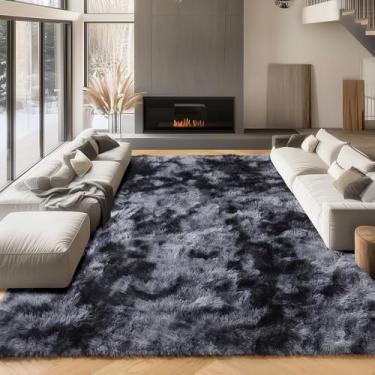 Imagem de ONASAR Tapetes de área 22 x 30,5 cm, sala de estar, tie-dyed, cinza escuro, grande, fofo, tapete de quarto, lavável, macio, grosso, felpudo, grande, para crianças, meninos, meninas, adolescentes