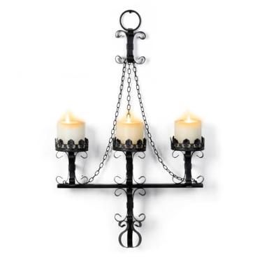 Imagem de Arandelas de vela de ferro preto, 3 candelabros, decoração de parede vitoriana gótica, suporte rústico para banheiro, escada, sala de estar, sala de jantar