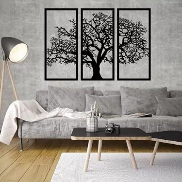Imagem de Lindo quadro de Parede Decorativo em MDF vazado 3 Peças, Árvore da vida, 94 x 65 cm, Estilo Moderno, Preto Fosco