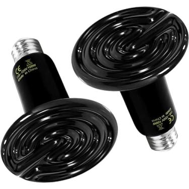 Imagem de HealSmart Lâmpada de calor para répteis 100W pacote com 2 emissores de calor de cerâmica, sem emissão de luz, para animais de estimação anfíbios, chocadeira, galinheiro, incubadora, galinha, lagarto