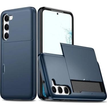 Imagem de HJZSZX Capa tipo carteira para Galaxy A55 5G, com compartimento para cartão, capa protetora à prova de choque (para Galaxy A55 5G/azul marinho)