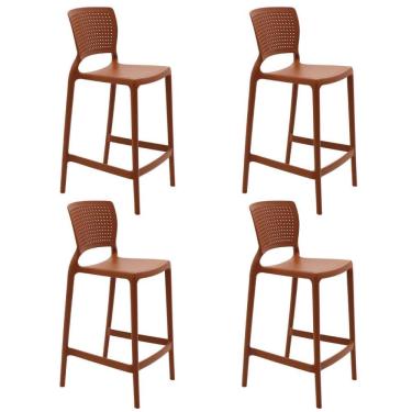 Imagem de Kit 4 Cadeiras Tramontina Safira Alta Bar Em Polipropileno E Fibra De Vidro Terracota 92138242