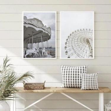 Imagem de Kit 2 Quadros Fotografias Brancas Carrossel E Roda Gigante - Quadros O