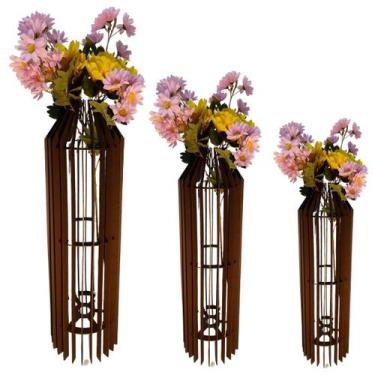 Imagem de Vaso de Chão Decorativo Grande MDF PENEDO - LENOBRE, Preto, Kit com 3 