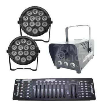 Imagem de Kit 2 Par Led Slim + Máquina De Fumaça 600W + Mesa Dmx 512 - Sanyi Lig