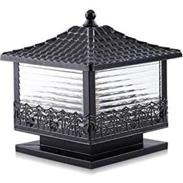 Imagem de Retro Super Bright Square Striped Glass Ip55 Lâmpada De Coluna à Prova D'água Lanterna De Metal De Alumínio Fundido E27 Luzes De Pilar De Parque De Porta à Prova De Chuva P, Black-s