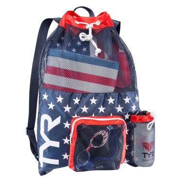 Imagem de TYR, Mochila Big Mesh Mummy para natação, academia e treino, Vermelho/azul-marinho, Único