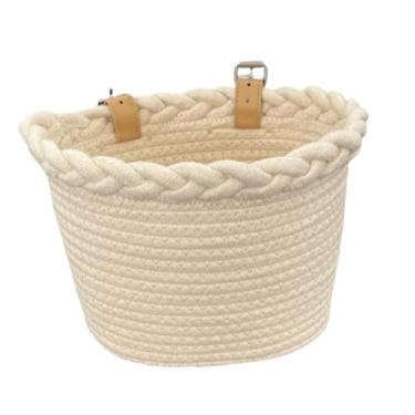 Imagem de Colaxi Cesta de bicicleta infantil com alças ajustáveis, leve, guidão frontal, cesta de tecido para meninos e meninas, parque de compras, Leite Branco
