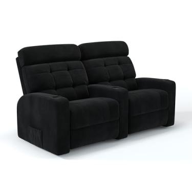 Imagem de Sofá 2 Lugares Reclinável Elétrico Linha Cinema em Bouclé Damie (Preto)