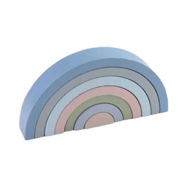 Imagem de Blocos De Construção De Arco-Íris De Madeira Montessori Para Crianças,