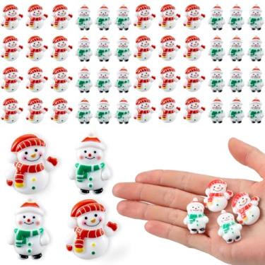 Imagem de Thyle 50 peças de bonecos de neve de Natal, mini pingentes de fundo plano, pequeno boneco de neve, enfeites de neve, cabochão, enfeites de Natal, miniaturas para artesanato, faça você mesmo, capa de