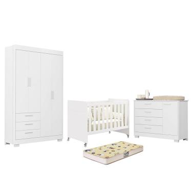 Imagem de Dormitório Infantil Zaki 4 Portas 7 Gavetas em MDF 124 cm Branco Reller Móveis