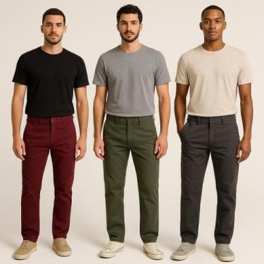 Imagem de Kit 3 Calça Jeans Masculina Alfaiataria Sarja Slim Skinny Social Premi