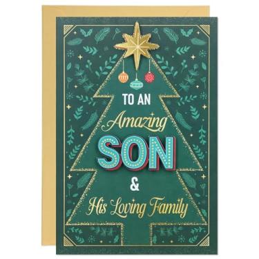 Imagem de DISJOURNEY Cartões de Natal para Filho e Família - Cartão de felicitações de Natal com design 3D premium coberto de ouro para filho e filha em lei com envelope e adesivo de selo, 14 x 20 cm