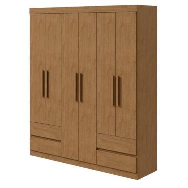 Imagem de Guarda-Roupas Solteiro Zeus 6 portas 4 gavetas - Móveis Lopas, Amendoa