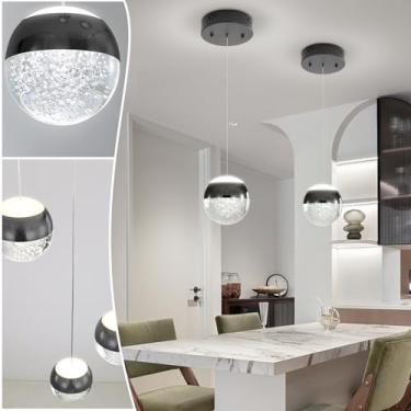 Imagem de Lustre de cristal moderno com pingente de globo preto, mini globo de teto luminária suspensa para sala de estar, quarto, cozinha
