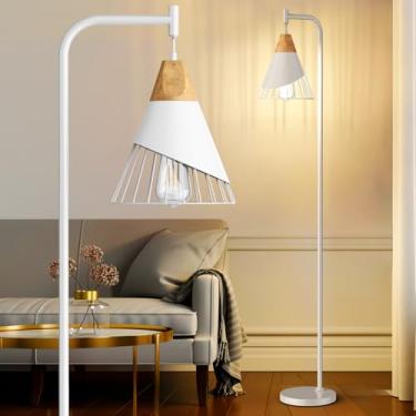 Imagem de Alrryo Luminária de chão industrial de 170 cm com sombra de madeira e metal preto, lâmpada de pé moderna, lâmpada alta rústica para sala de estar, quarto, escritório, lâmpada de 2700 K e interruptor