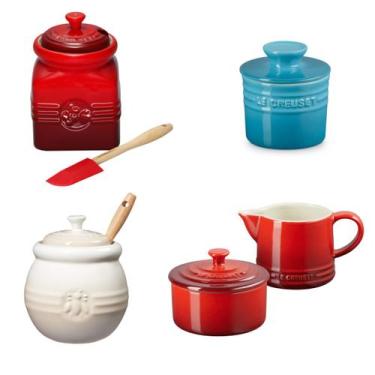 Imagem de Kit le creuset conjunto creme e açúcar vermelho + potes de geléia verm