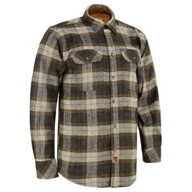 Imagem de Camisa masculina de flanela xadrez de manga comprida com botões casuais, para homens, 100% algodão, punhos de veludo cotelê, Ouro Toscano, P