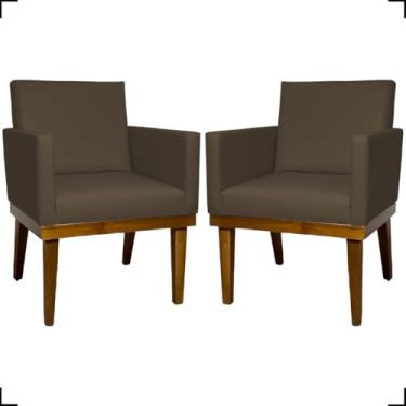 Imagem de Kit 2 Poltronas Decorativa Para Sala Recepção Manicure Consultório Salão de Beleza Base em Madeira Divine Tecido Corino (Marrom)