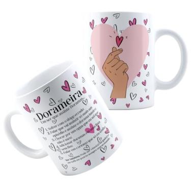 Imagem de Caneca Xícara de Porcelana Cerâmica Personalizada Com Estampa Dorama Dorameira Coração Com Dedos