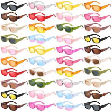 Imagem de Matcheck Pacote com 40 óculos de sol retangulares retrô armação estreita atacado multicores femininas quadradas lembrancinhas de festa