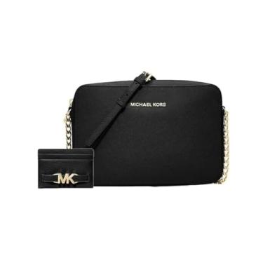 Imagem de Michael Michael Kors Bolsa tiracolo feminina Jet Set East West para viagem para moedas ou capa para cartão grande preta, Preto, Medium