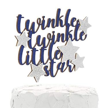 Imagem de NANASUKO Topo de bolo - Twinkle Twinkle Little Star - Glitter marinho dupla face com estrelas prateadas - Qualidade premium feita nos EUA