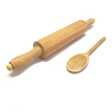 Imagem de Kit Rolo de Massa e Colher de Pau de Madeira Atóxica - EDAL