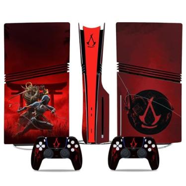 Imagem de MaD Vision Conjunto de películas de vinil extraduráveis para PS5 Pro + 5 pares de anéis de mira | Kit de adesivos resistentes a arranhões para PlayStation 5 + 2 controles – para design Assassin'sCreed