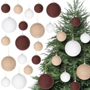 Imagem de 14 peças de enfeites de bola de Natal, decoração boho, corda de juta, bolas penduradas, serapilheira de serapilheira, ornamentos rústicos neutros para árvore de Natal, guirlanda, decoração de lareira
