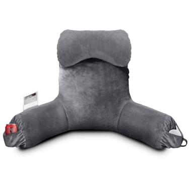 Imagem de Travesseiro de leitura para sentar na cama adulto, travesseiro de cama com espuma viscoelástica desfiada, travesseiro de 63 cm de altura com rolo de pescoço removível, capa lavável, travesseiro de