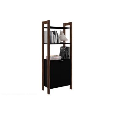 Imagem de Closet de Casal AZ1009 Armário Alto c/ 2 Prateleiras e 2 Portas Preto/Nogal - Tecno Mobili