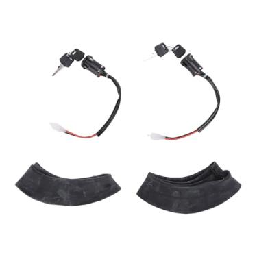 Imagem de SPYMINNPOO Tubo Interno de Bicicleta Elétrica, Tubos de Borracha de 2pcs Com Hastes de Válvula Angular e Kit de Interruptor de Ignição para Motocicletas de Scooters (12 polegadas)