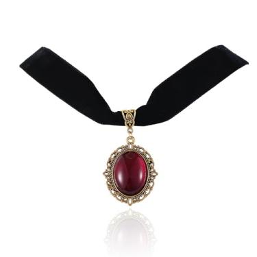 Imagem de Gargantilha Victoria de veludo preto, vermelho, azul, verde, cristal gótico, joia de vampiro, vintage, gota, de veludo, pingente, esmeralda, gargantilha, gargantilha preta, colar gótico, colares
