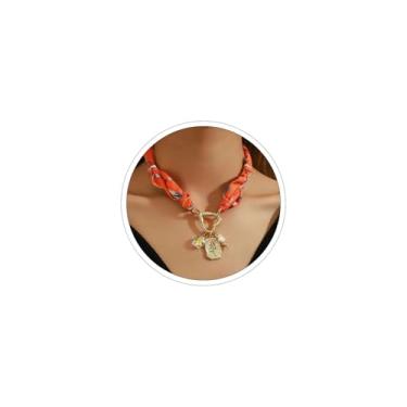 Imagem de Colar bandana para mulheres, cachecol de seda, com pingentes, grosso, sol, coração, pingente colorido, para mulheres, azul, rosa, amarelo, laranja, joias modernas, Large, Seda, Sem Pedra Preciosa