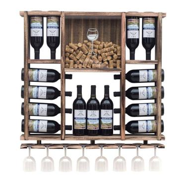 Imagem de Adega Delenha Madeira Rústica 15 Garrafas Porta Taças