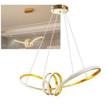 Imagem de Lustre Luminaria Pendente Arco Aneis Infinito LED 3 em 1 Decorativa Luxo Moderno Sala Quarto Residencial Comercial Ambiente