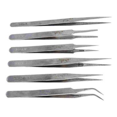 Imagem de Kit 6 Pinça Fórceps Relojoeiro Joalheiro Aço Ourives Pilh